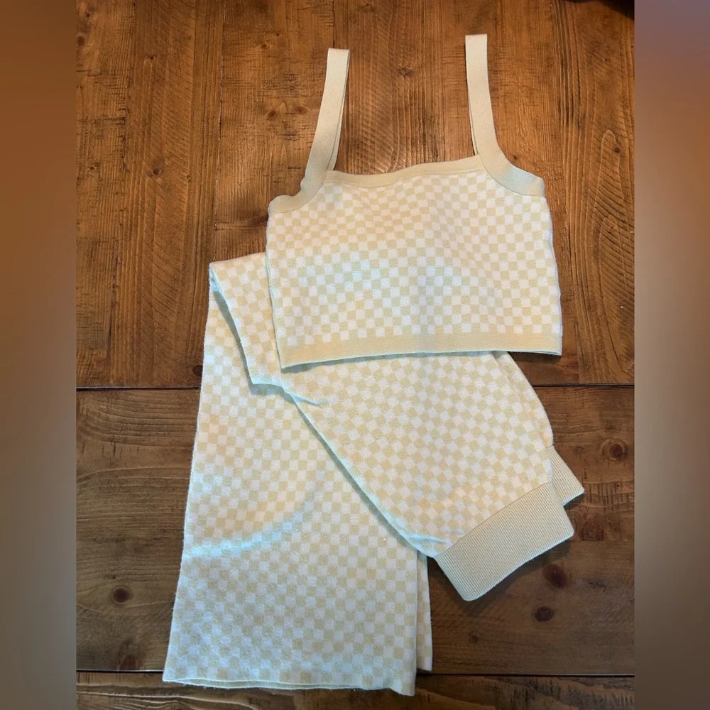 Rylee + Cru Checker Set in Yellow. Bottoms size XS and Top size S - Picture 2 of 13